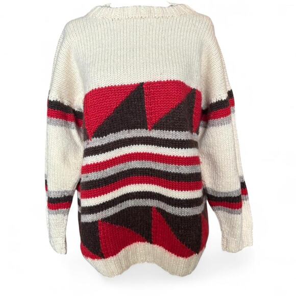 Southern Garments vintage handmade knit sweater geometric cream red brown - Picture 4 of 7